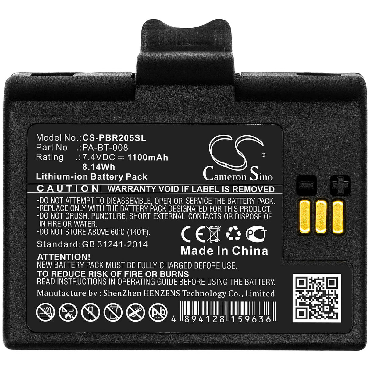7.4V, Li-ion, 1100mAh, Portable Printer battery fits Brother, Pa-bt-008, Rj-2035b, Rj-2055wb, 8.14Wh Portable Printer Cameron Sino Technology Limited