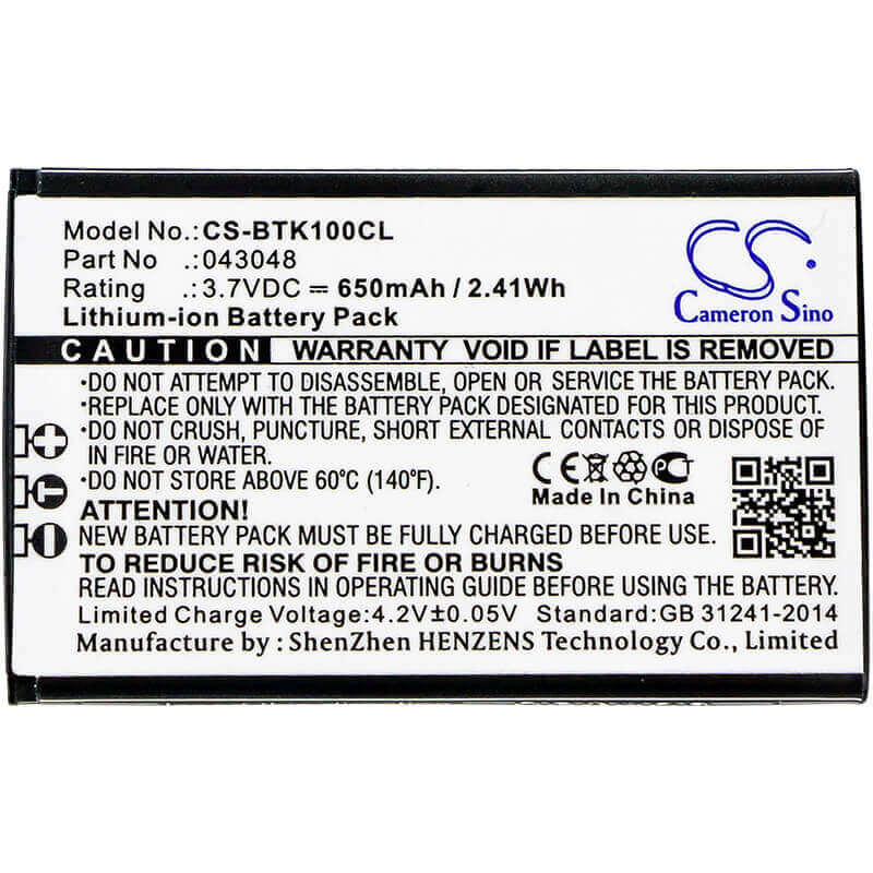 3.7V, Li-ion, 650mAh, Cordless Phone battery fits Bt, 43048, Elements 1k, 2.405Wh Cordless Phone Cameron Sino Technology Limited (Cordless Phone)