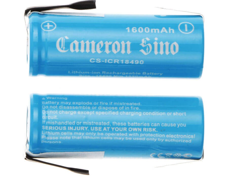 Lithium Ion Battery with tabs, 18500/18490 2 Pcs, 3.7v, 1600mah - 5.92wh 18490 Cameron Sino Technology Limited