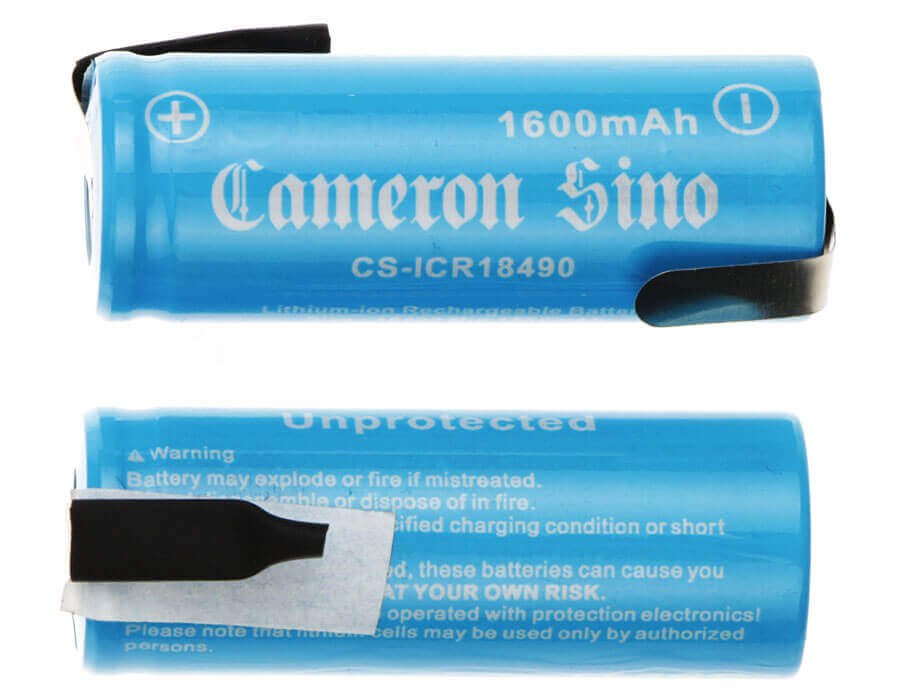 Lithium Ion Battery reverse tabs, 18500/18490 2 Pcs, 3.7v, 1600mah - 5.92wh 18490 Cameron Sino Technology Limited