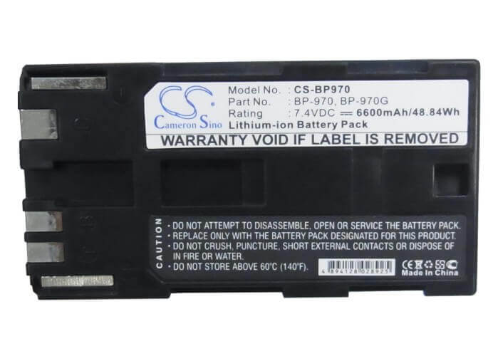 7.4V, Li-ion, 6600mAh, Camera battery fits Canon, Bp-970, C2, E1, 48.84Wh Camera Cameron Sino Technology Limited (Camera)