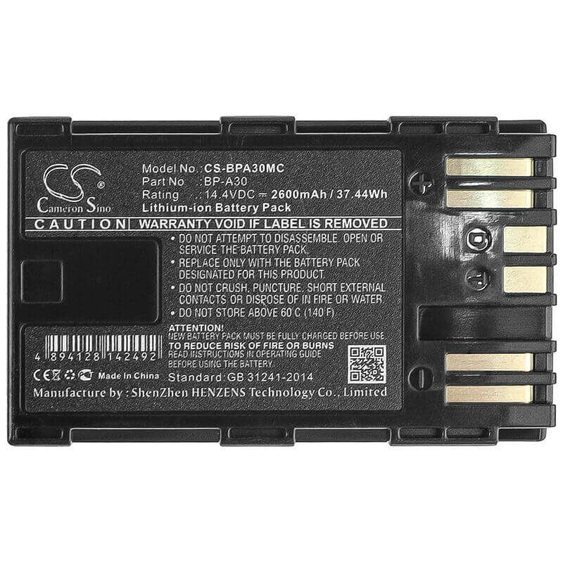 14.4V, Li-ion, 2600mAh, Camera battery fits Canon, Bp-a30, Ca-cp200l, Eos C200, 37.44Wh Camera Cameron Sino Technology Limited (Camera)