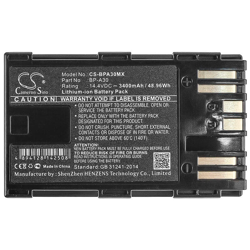 14.4V, Li-ion, 3400mAh, Camera battery fits Canon, Bp-a30, Ca-cp200l, Eos C200, 48.96Wh Camera Cameron Sino Technology Limited (Camera)