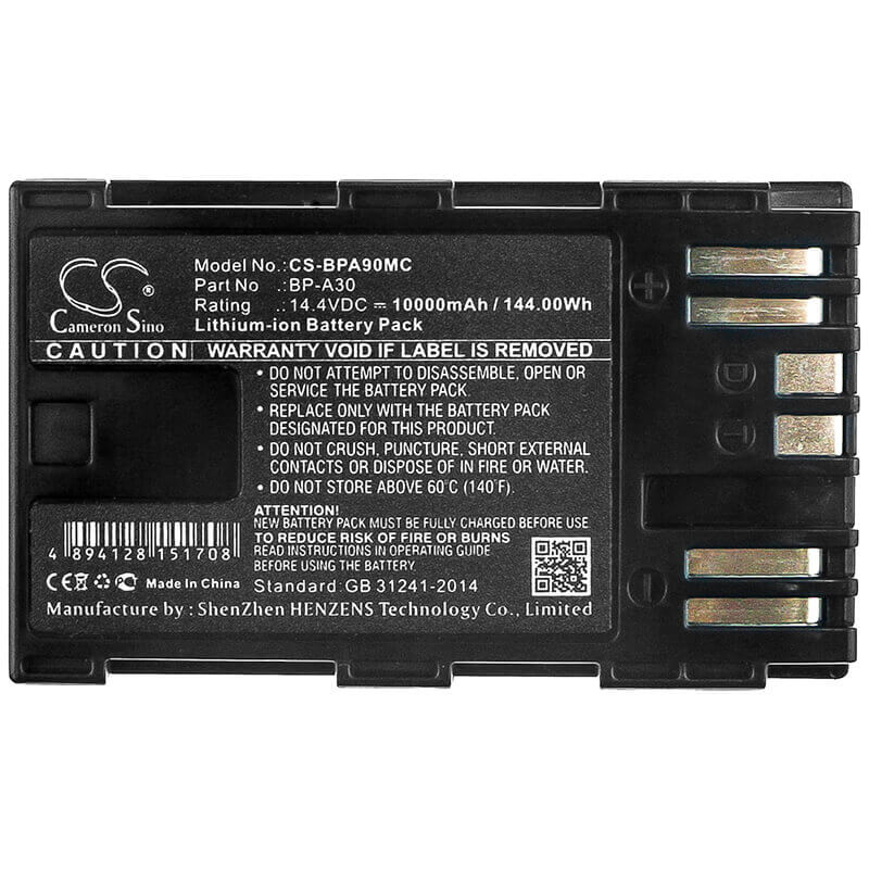 14.4V, Li-ion, 10000mAh, Camera battery fits Canon, Bp-a30, Ca-cp200l, Eos C200, 144Wh Camera Cameron Sino Technology Limited (Dangerous Goods)