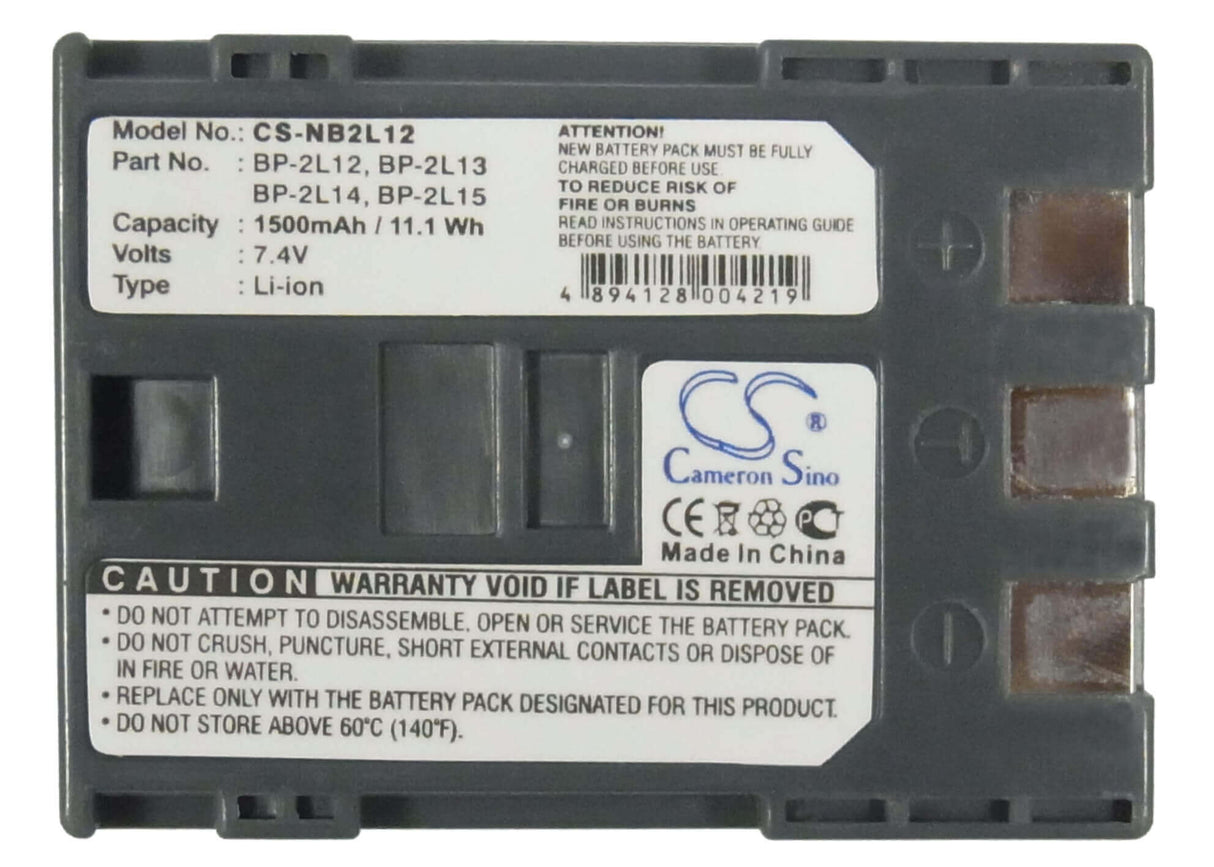 7.4V, Li-ion, 1500mAh, Camera battery fits Canon, Bp-2l12, Dc310, Dc320, 11.1Wh Camera Cameron Sino Technology Limited (Camera)
