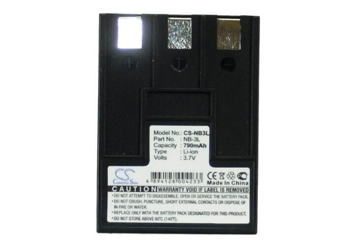 3.7V, Li-ion, 790mAh, Camera battery fits Canon, Nb-3l, Digital 30, Digital Ixus 700, 2.923Wh Camera Cameron Sino Technology Limited (Camera)