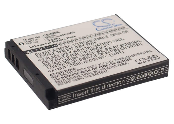3.7V, Li-ion, 850mAh, Camera battery fits Canon, Nb-6l, Digital Ixus 200 Is, Digital Ixus 210, 3.145Wh Camera Cameron Sino Technology Limited (Camera)