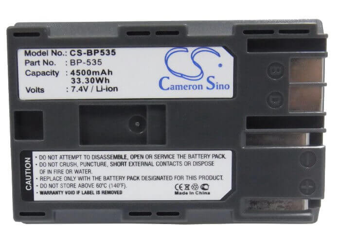 7.4V, Li-ion, 4500mAh, Camera battery fits Canon, Bp-535, Dm-mv100x, Dm-mv100xi, 33.3Wh Camera Cameron Sino Technology Limited (Camera)