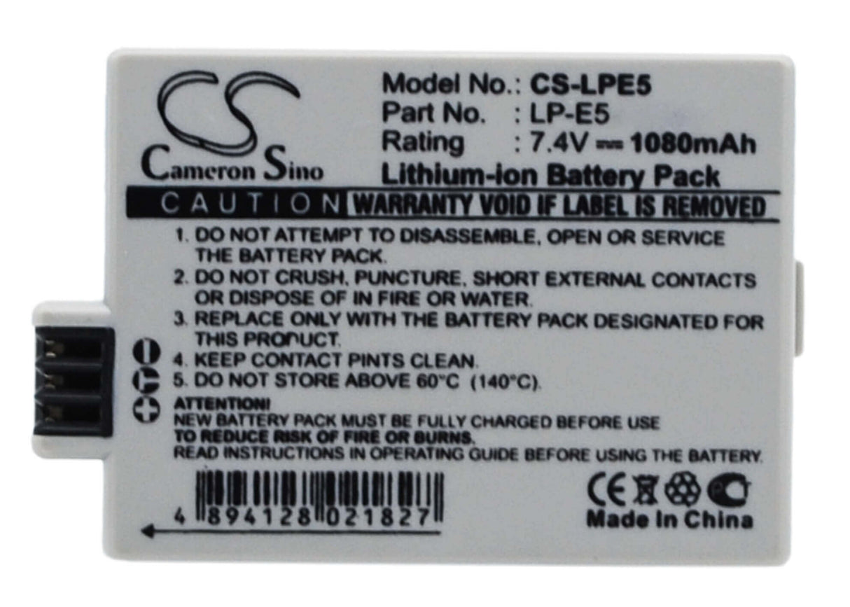 7.4V, Li-ion, 1080mAh, Camera battery fits Canon, Lc-e5, Eos 1000d, Eos 450d, 7.992Wh Camera Cameron Sino Technology Limited (Camera)