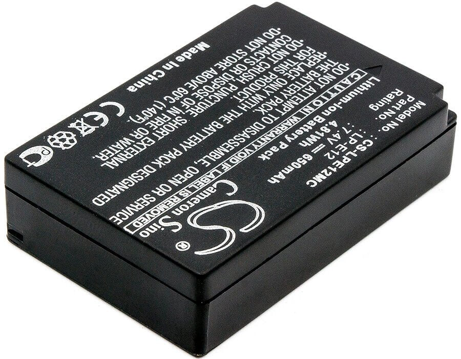7.4V, Li-ion, 650mAh, Camera battery fits Canon, Lc-e12, Eos 100d, Eos Kiss X7, 4.81Wh Camera Cameron Sino Technology Limited (Camera)
