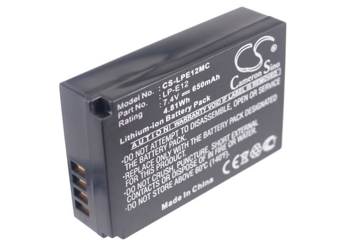 7.4V, Li-ion, 650mAh, Camera battery fits Canon, Lc-e12, Eos 100d, Eos Kiss X7, 4.81Wh Camera Cameron Sino Technology Limited (Camera)