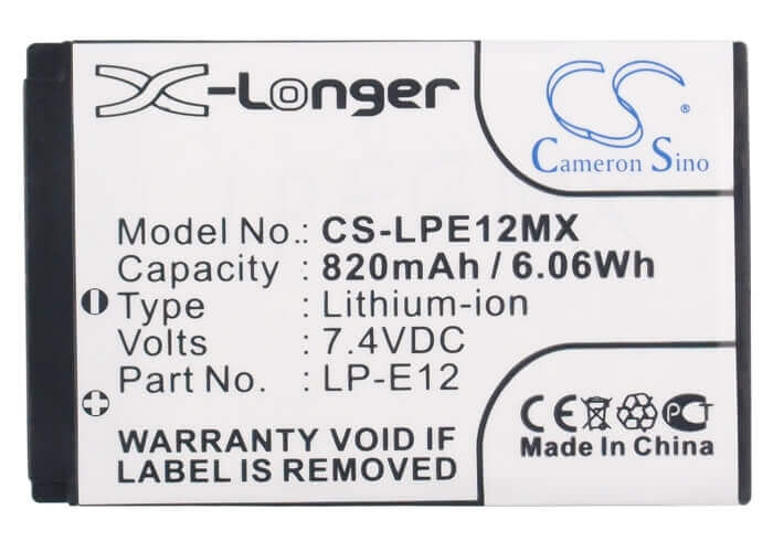 7.4V, Li-ion, 820mAh, Camera battery fits Canon, Lc-e12, Eos 100d, Eos Kiss X7, 6.068Wh Camera Cameron Sino Technology Limited (Camera)