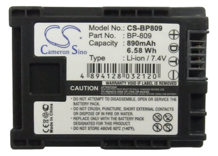 7.4V, Li-ion, 890mAh, Camera battery fits Canon, Bp-809, Fs10 Flash Memory Camcorder, Fs100 Flash Memory Camcorder, 6.586Wh Camera Cameron Sino Technology Limited (Camera)