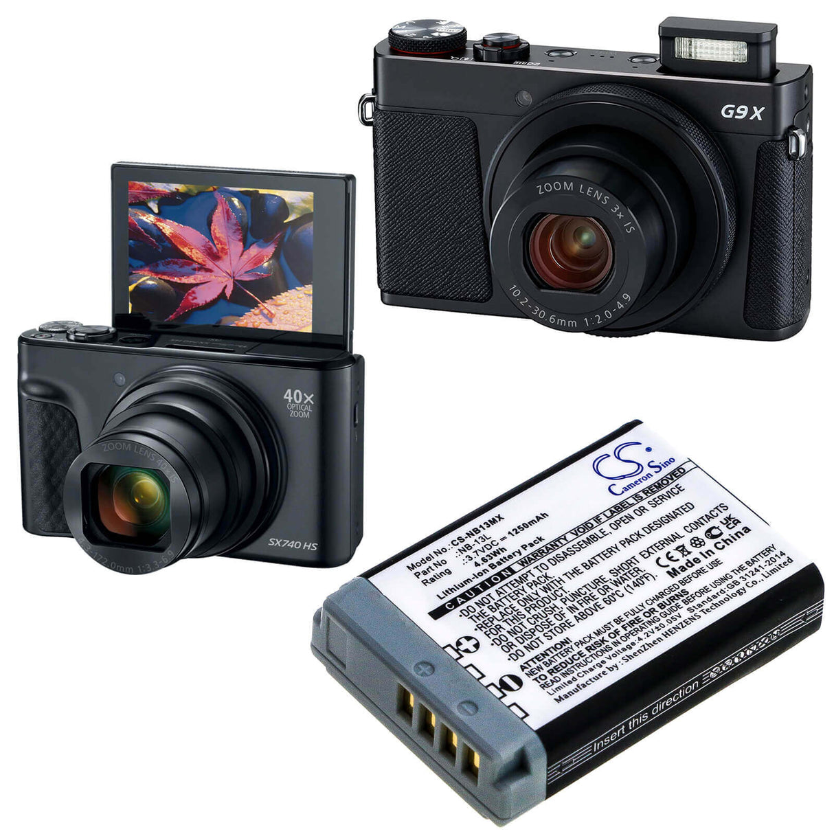 3.7V, Li-ion, 1250mAh, Camera battery fits Canon, Nb-13l, Powershot G5x, Powershot G5x M2, 4.625Wh Camera Cameron Sino Technology Limited (Camera)
