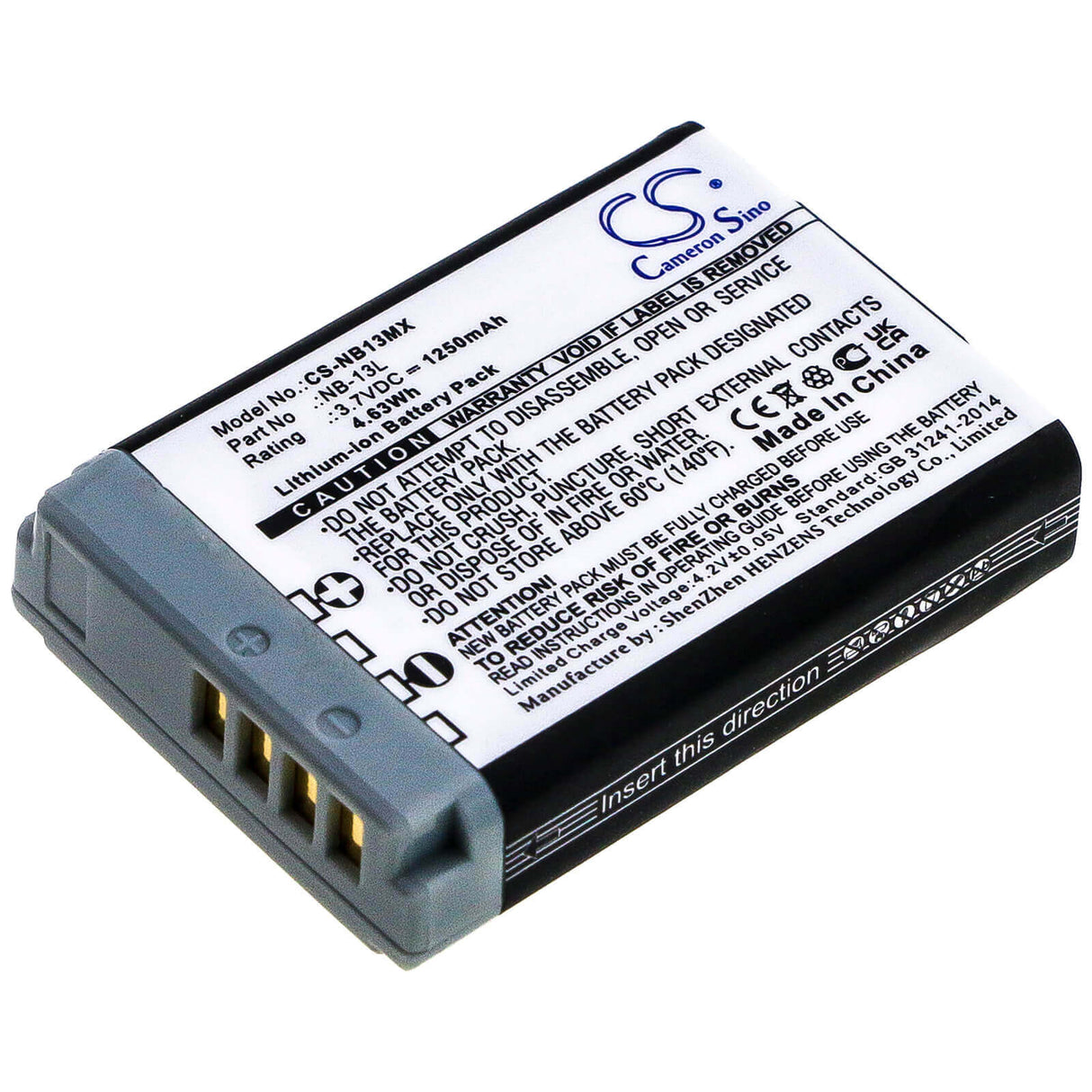 3.7V, Li-ion, 1250mAh, Camera battery fits Canon, Nb-13l, Powershot G5x, Powershot G5x M2, 4.625Wh Camera Cameron Sino Technology Limited (Camera)