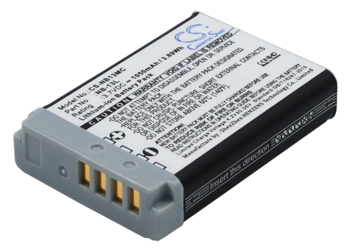3.7V, Li-ion, 1050mAh, Camera battery fits Canon, Nb-13l, Powershot G5x, Powershot G5x M2, 3.885Wh Camera Cameron Sino Technology Limited (Camera)