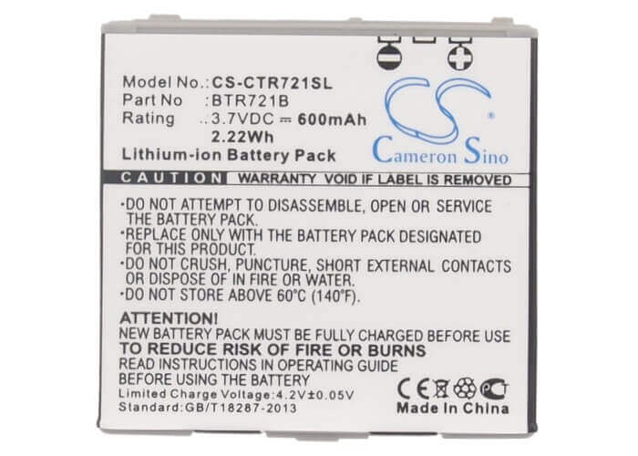 3.7V, Li-ion, 600mAh, SmartPhone battery fits Casio, Btr721b, C721, 2.22Wh Mobile, SmartPhone Cameron Sino Technology Limited (Suspended)