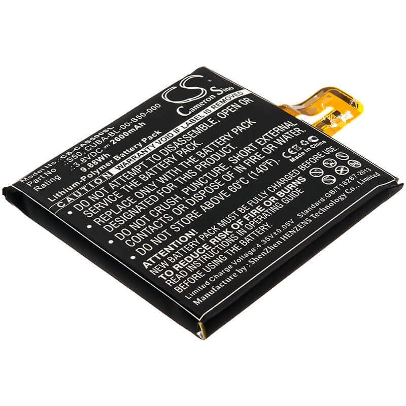3.8V, Li-Polymer, 2600mAh, SmartPhone battery fits Cat, Caterpillar, Cuba-bl-00-s50-000, S50, 9.88Wh Mobile, SmartPhone Cameron Sino Technology Limited (Smartphone)