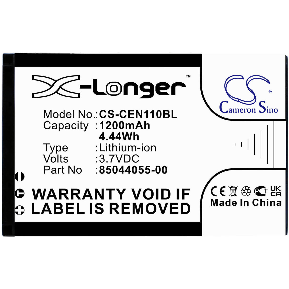 3,7V, Li-ion, 1200mAh, Batterie de terminal de paiement adaptée à Cce, 85044055-00, 1100 Neo, 4,44Wh Terminal de paiement Cameron Sino Technology Limited