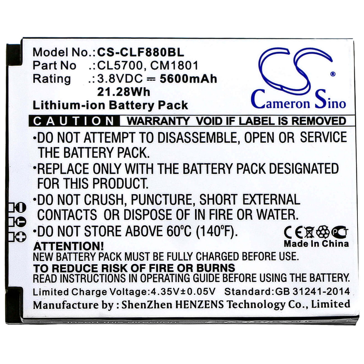 Barcode Scanner Battery For Cilico, F880, F880p, F880peu 3.8v, 5600mah - 21.28wh Barcode Scanner Cameron Sino Technology Limited