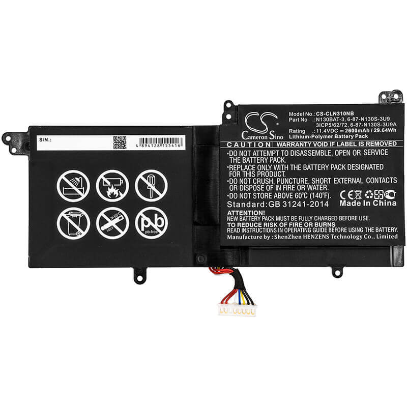 Battery For Clevo, N130bu, N130wu, N131bu 11.4v, 2600mah - 29.64wh Notebook, Laptop Cameron Sino Technology Limited