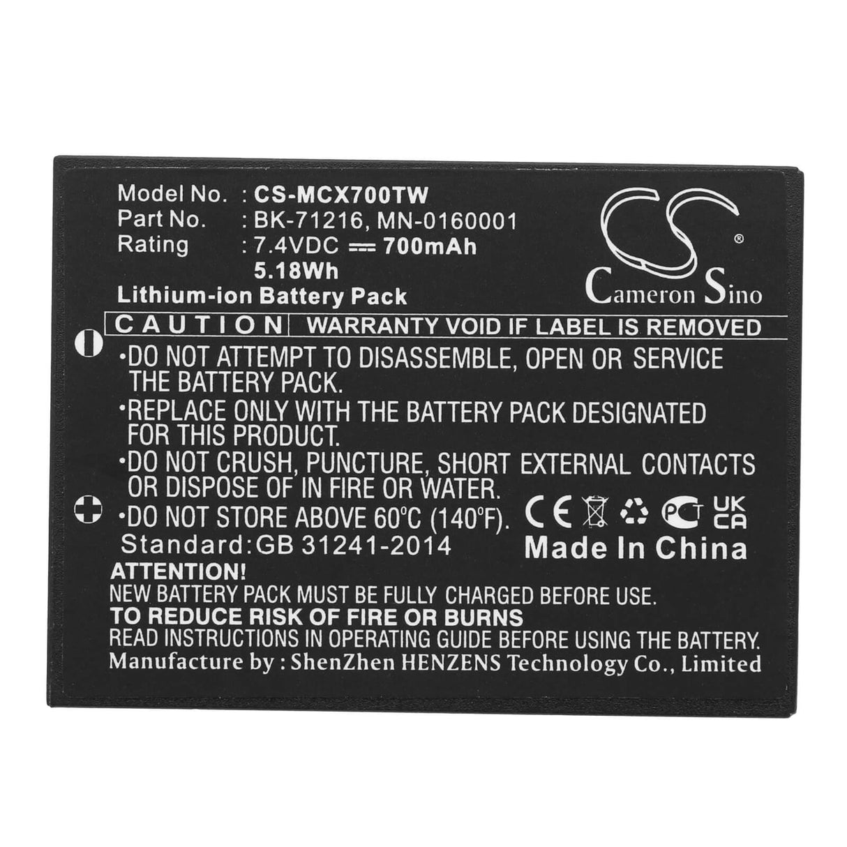 Two-Way Radio Battery For Cobra Li3900, Li3950, Li4900 7.4v, 700mah - 5.18wh Two-Way Radio Cameron Sino Technology Limited