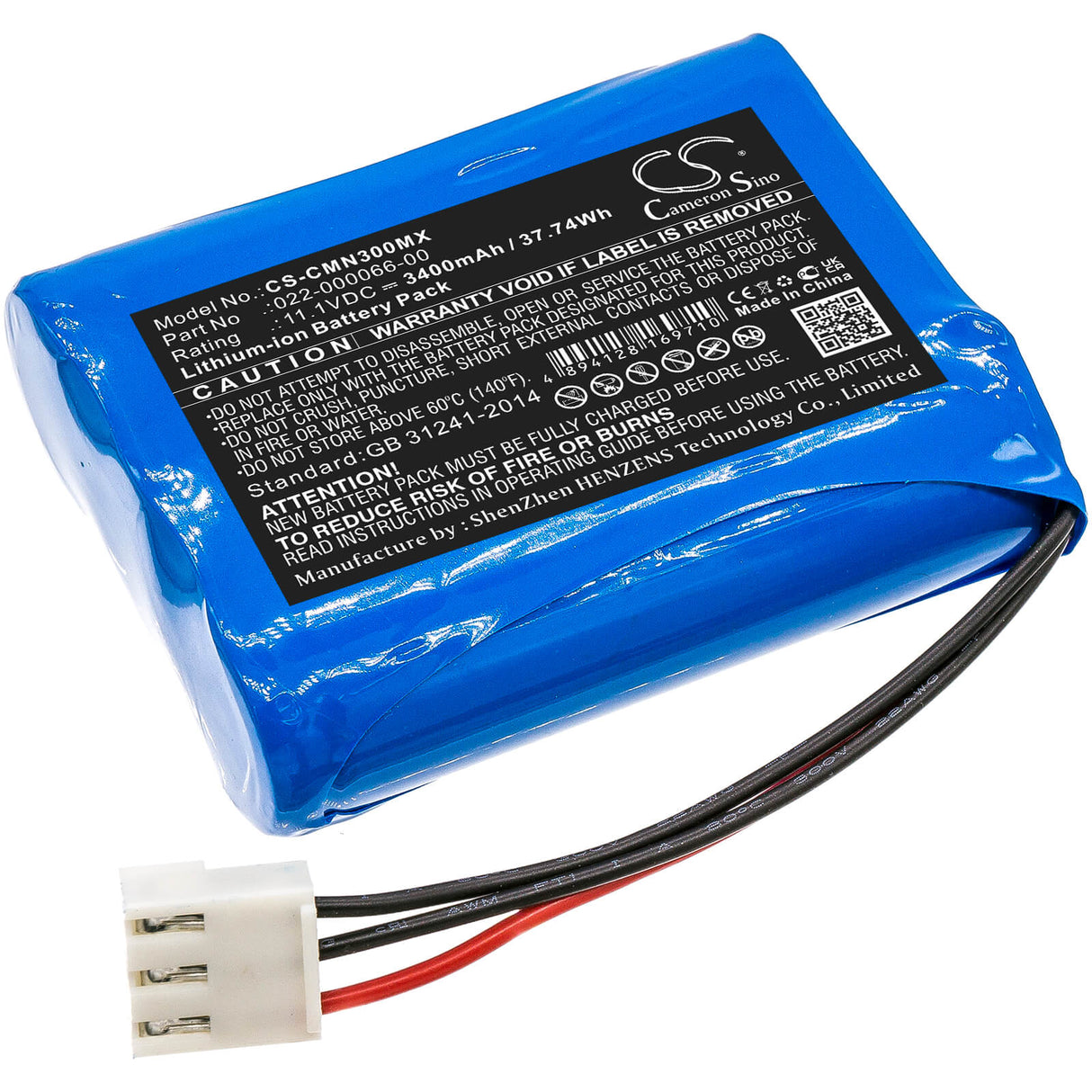 11.1V, Li-ion, 3400mAh, Medical battery fits Comen, 022-000066-00, Ecg Cm300, Nc3, 37.74Wh Medical Cameron Sino Technology Limited (Medical)