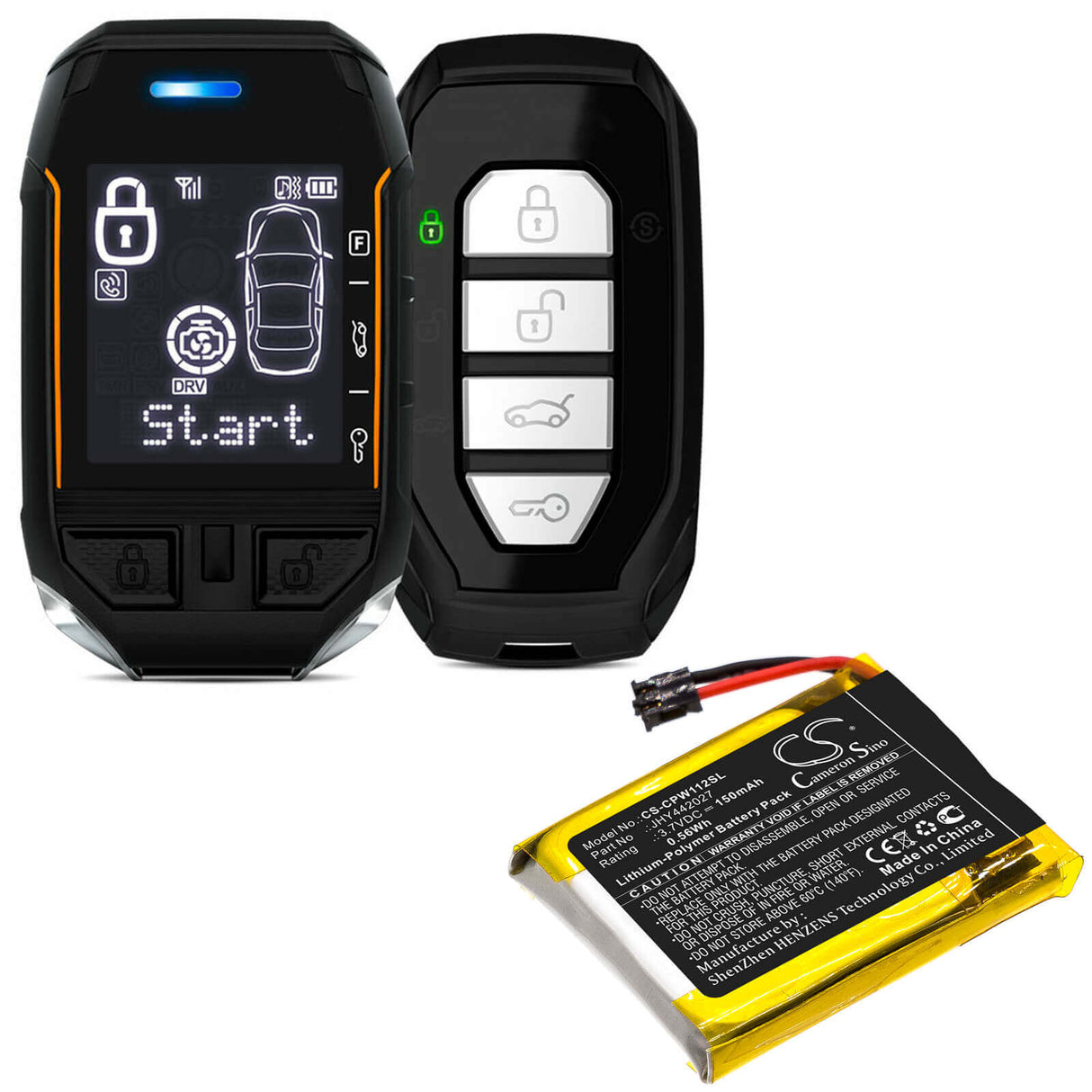 3.7V, Li-Polymer, 150mAh, Remote Start battery fits Compustar, Jhy442027, 2wt11r, 2wt11r-ss, 0.56Wh Remote Start and Entry Systems Cameron Sino Technology Limited