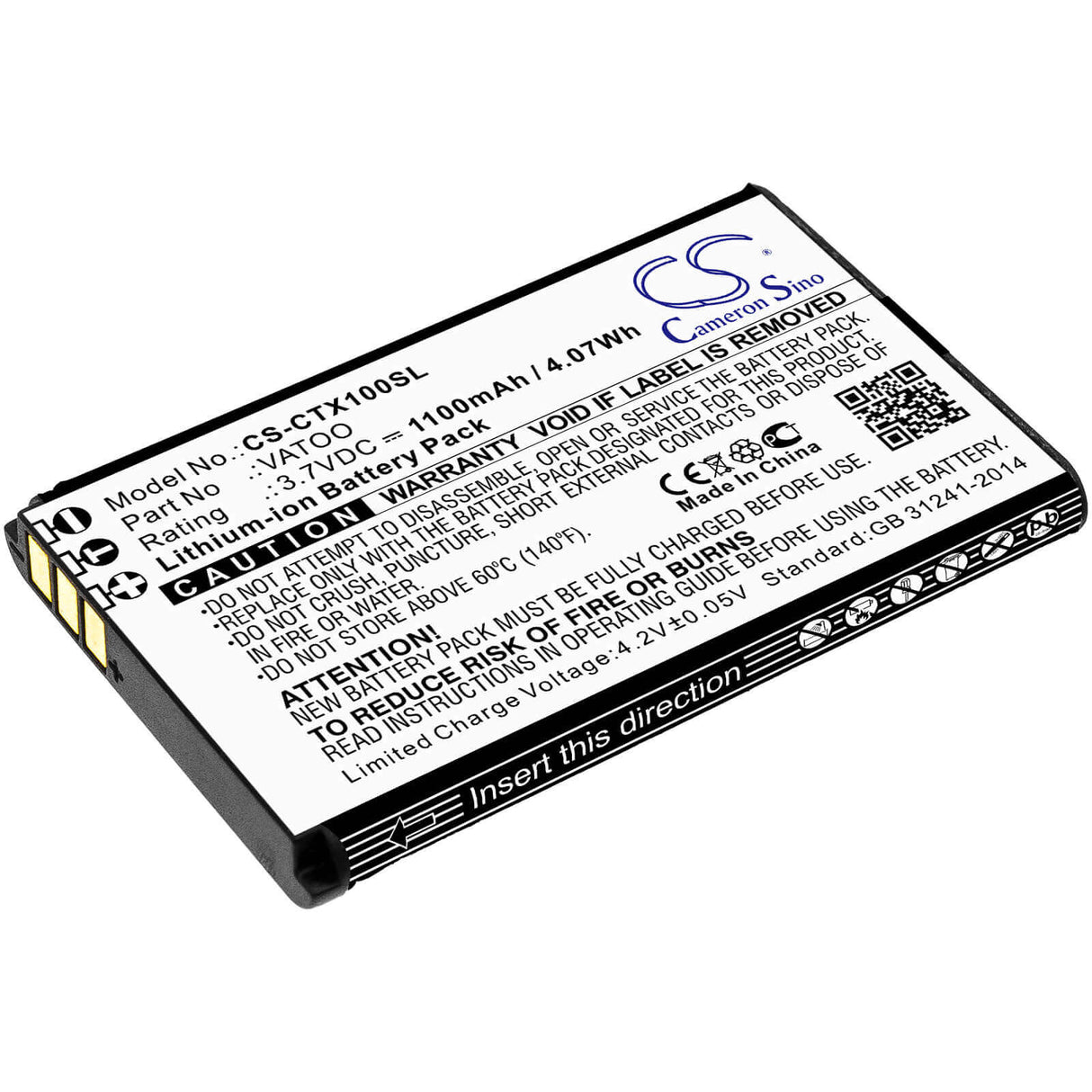 Battery For Contacta, Rf-rx1, Rf-trx, Rf-tx1 3.7v, 1100mah - 4.07wh Stage Monitor System Cameron Sino Technology Limited