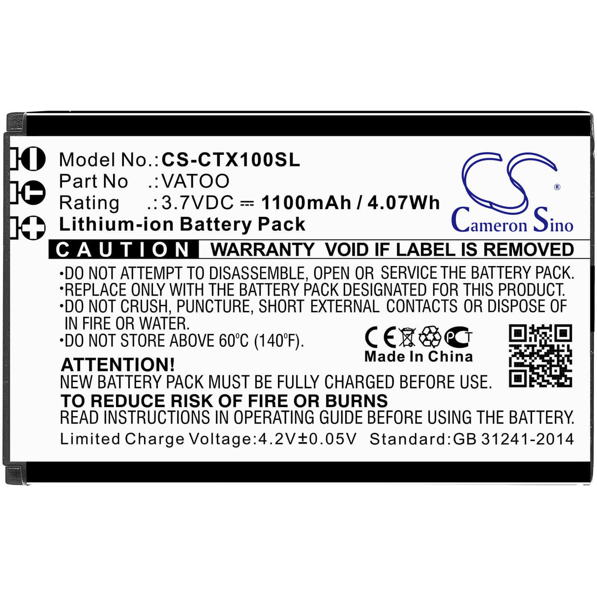 Battery For Contacta, Rf-rx1, Rf-trx, Rf-tx1 3.7v, 1100mah - 4.07wh Stage Monitor System Cameron Sino Technology Limited