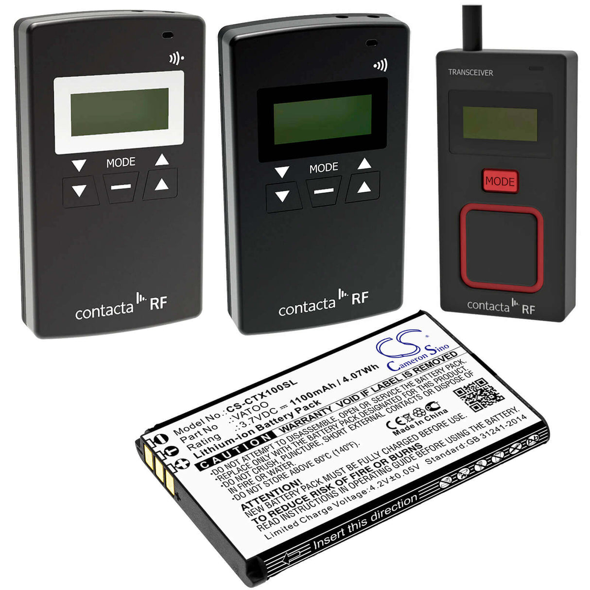 Battery For Contacta, Rf-rx1, Rf-trx, Rf-tx1 3.7v, 1100mah - 4.07wh Stage Monitor System Cameron Sino Technology Limited