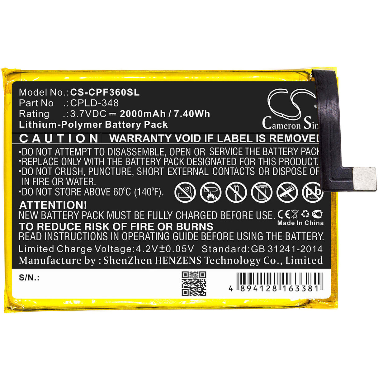 3.7V, Li-Polymer, 2000mAh, SmartPhone battery fits Coolpad, Orange, Cpld-348, 3602u, 7.4Wh Mobile, SmartPhone Cameron Sino Technology Limited (Smartphone)