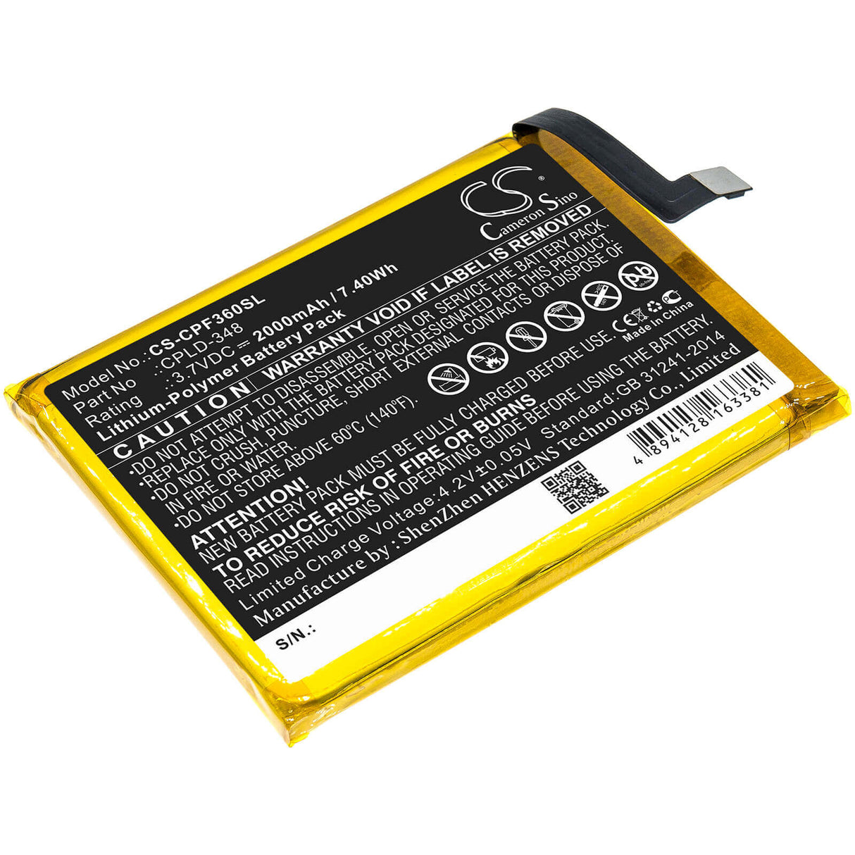 3.7V, Li-Polymer, 2000mAh, SmartPhone battery fits Coolpad, Orange, Cpld-348, 3602u, 7.4Wh Mobile, SmartPhone Cameron Sino Technology Limited (Smartphone)