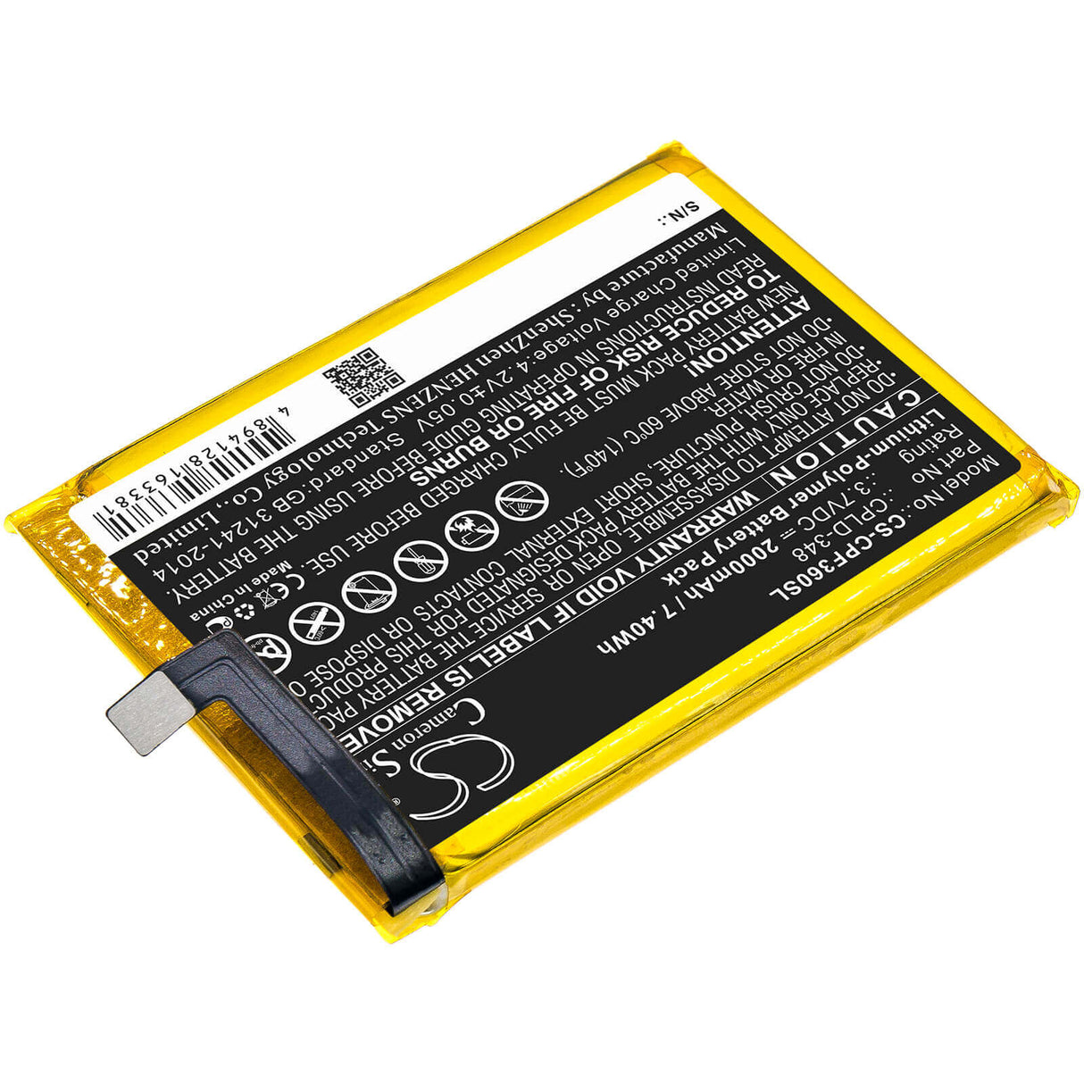 3.7V, Li-Polymer, 2000mAh, SmartPhone battery fits Coolpad, Orange, Cpld-348, 3602u, 7.4Wh Mobile, SmartPhone Cameron Sino Technology Limited (Smartphone)