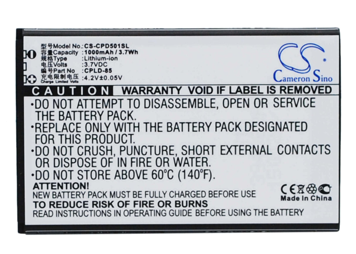 3.7V, Li-ion, 1000mAh, SmartPhone battery fits Coolpad, Cpld-85, 5010, 3.7Wh Mobile, SmartPhone Cameron Sino Technology Limited (Suspended)
