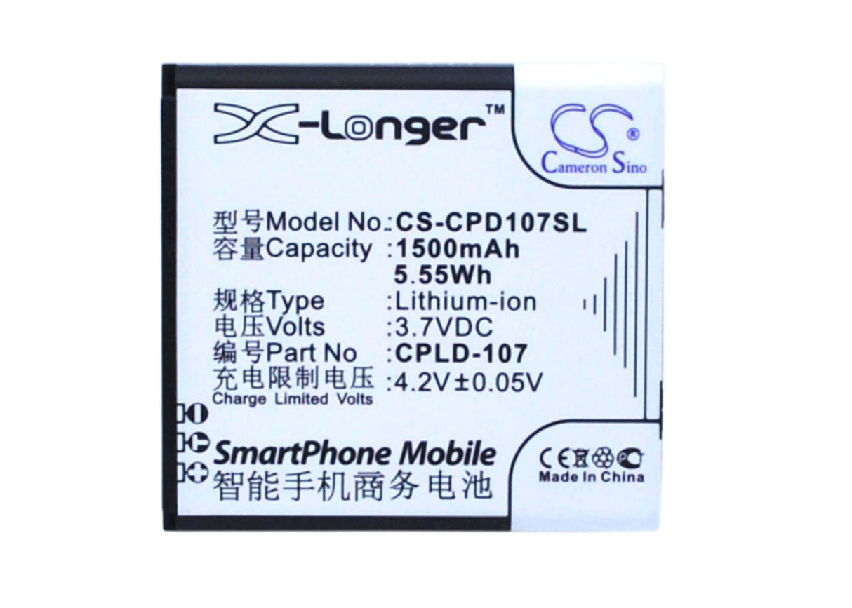 3.7V, Li-ion, 1500mAh, SmartPhone battery fits Coolpad, Cpld-107, 5108, 5109, 5.55Wh Mobile, SmartPhone Cameron Sino Technology Limited (Suspended)