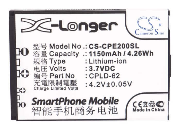 3,7V, Li-ion, 1150mAh, batterie de smartphone compatible avec Coolpad, Cpld-62, 5800, D280, 4,26Wh Mobile, SmartPhone Cameron Sino Technology Limited (Suspendu)
