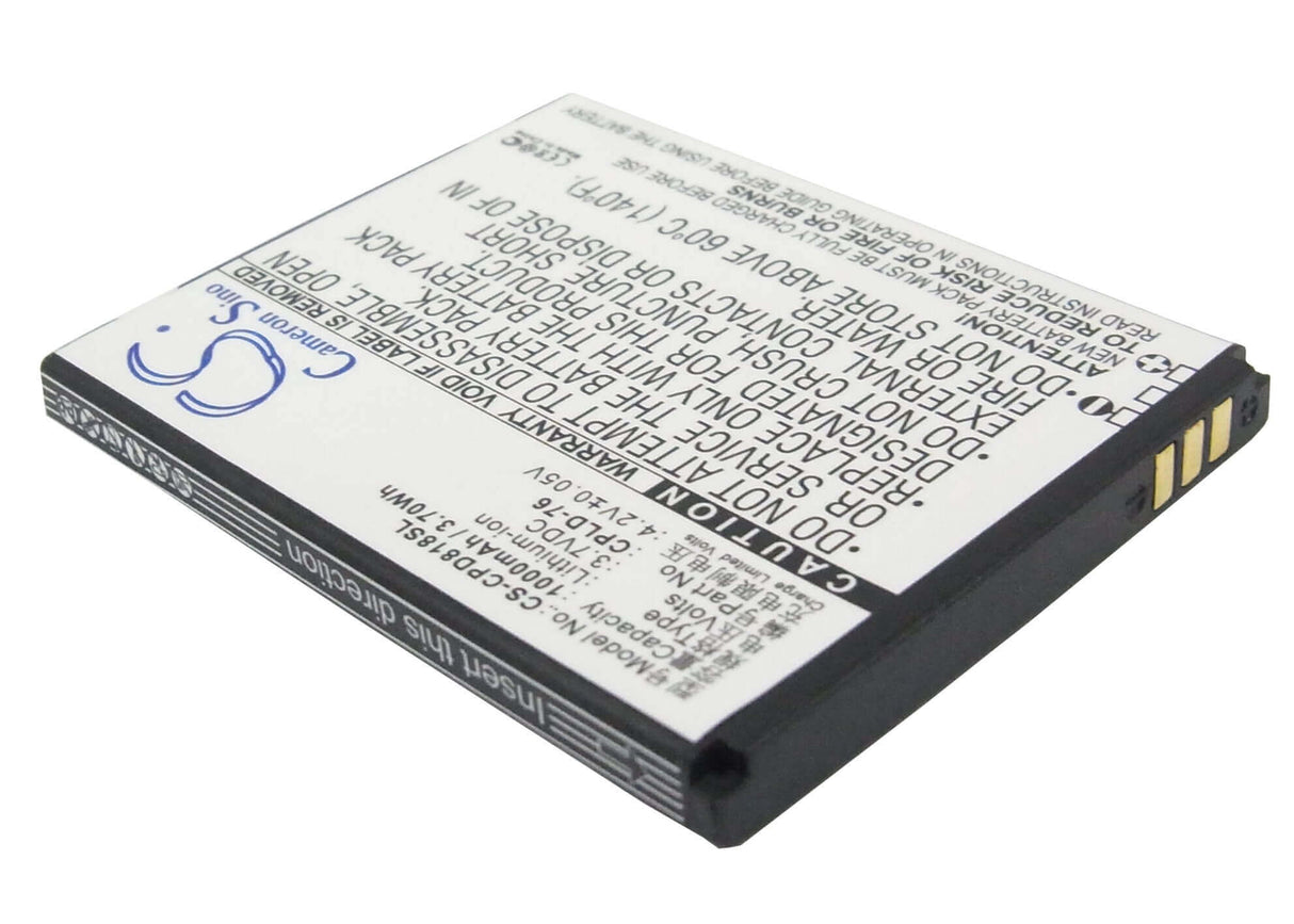 3.7V, Li-ion, 1000mAh, SmartPhone battery fits Coolpad, Cpld-76, 5216, 5860+, 3.7Wh Mobile, SmartPhone Cameron Sino Technology Limited (Suspended)