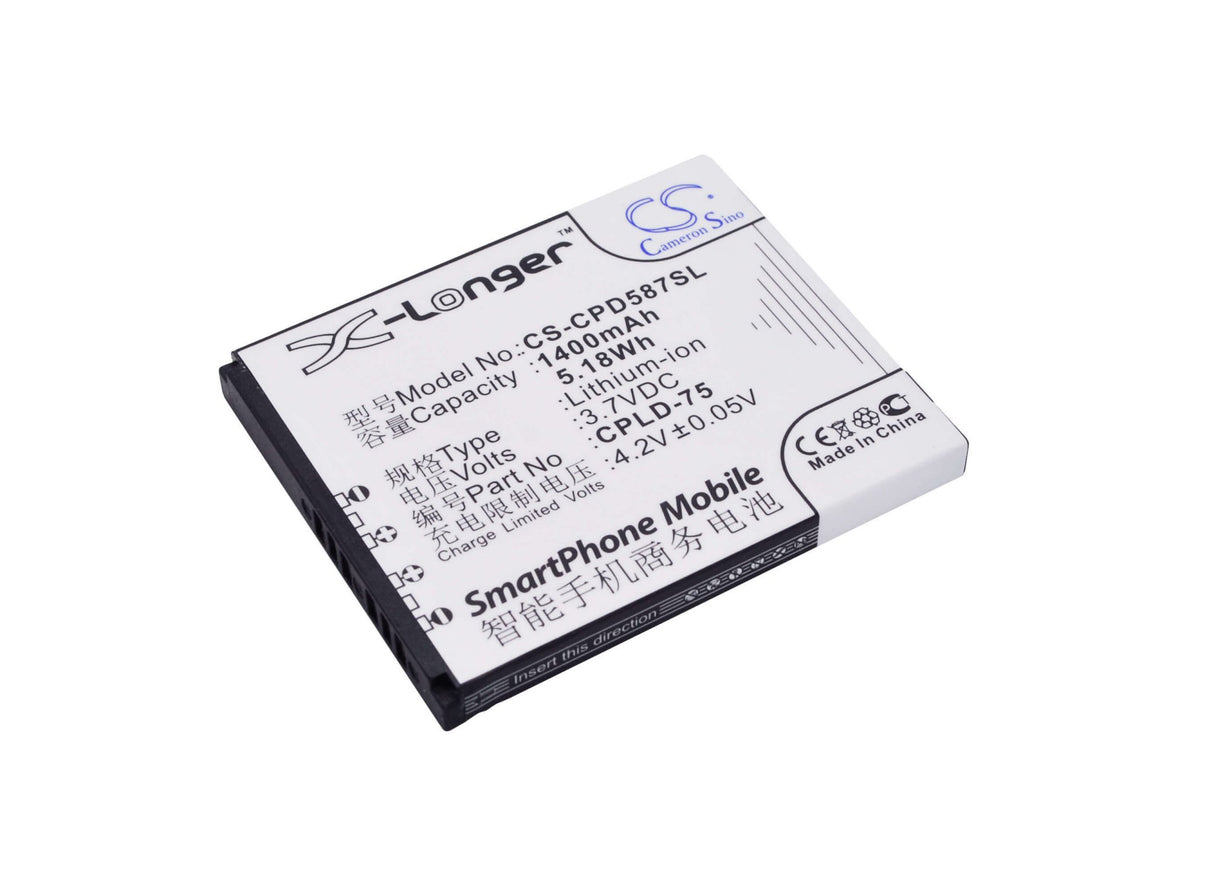 3.7V, Li-ion, 1400mAh, SmartPhone battery fits Coolpad, Cpld-75, 5870, 7260, 5.18Wh Mobile, SmartPhone Cameron Sino Technology Limited (Suspended)