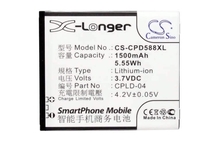 3.7V, Li-ion, 1500mAh, SmartPhone battery fits Coolpad, Cpld-04, 5880, 5.55Wh Mobile, SmartPhone Cameron Sino Technology Limited (Suspended)