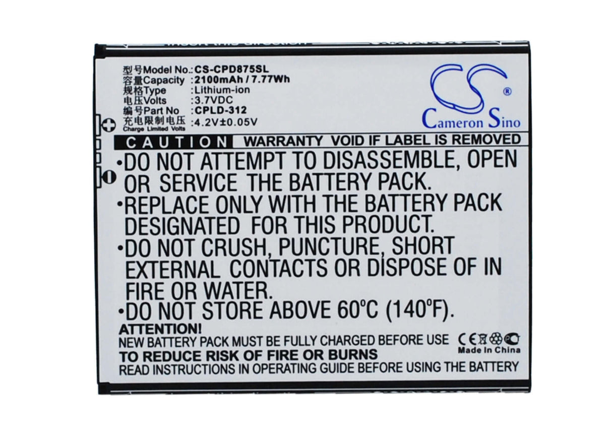 3.7V, Li-ion, 2100mAh, SmartPhone battery fits Micromax, Coolpad, Cpld-312, 5891q, 5910, 7.77Wh Mobile, SmartPhone Cameron Sino Technology Limited (Smartphone)