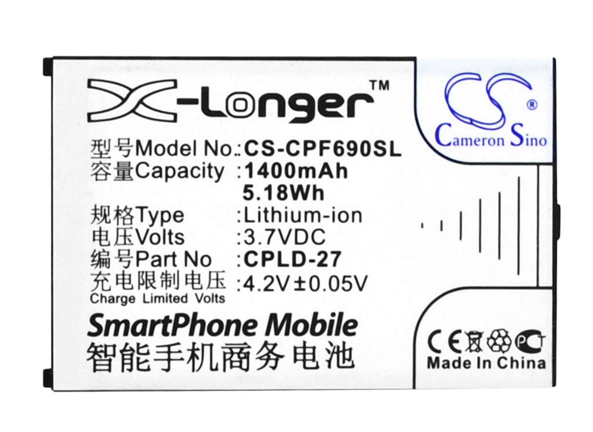 3,7V, Li-ion, 1400mAh, batterie de smartphone compatible avec Coolpad, Cpld-27, 6168, 6168h, 5.18Wh Mobile, smartphone Cameron Sino Technology Limited (Smartphone)