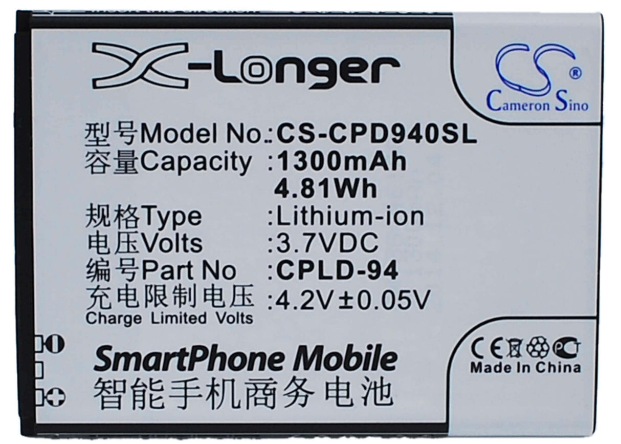 3.7V, Li-ion, 1300mAh, SmartPhone battery fits Coolpad, Cpld-94, 5210s, 7011, 4.81Wh Mobile, SmartPhone Cameron Sino Technology Limited (Suspended)