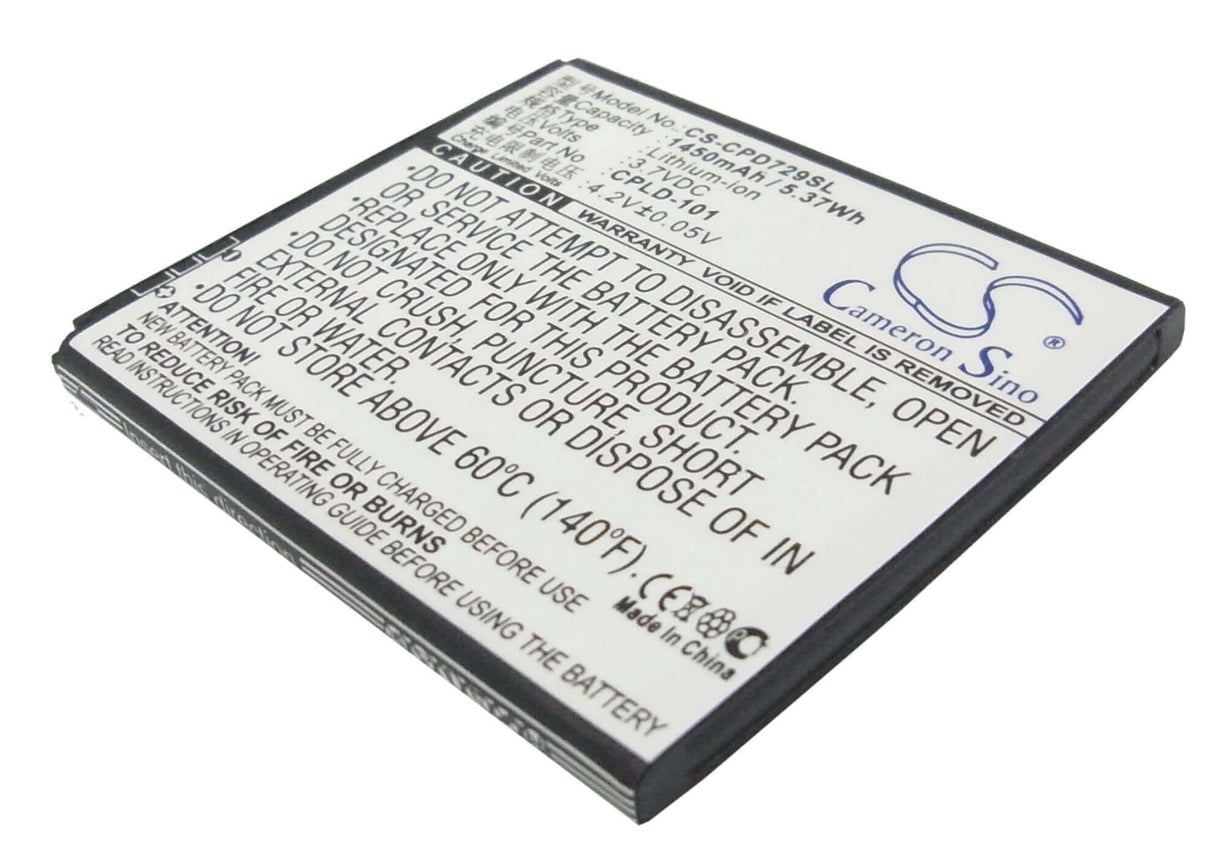 3.7V, Li-ion, 1450mAh, SmartPhone battery fits Coolpad, Cpld-101, 7290, 5.37Wh Mobile, SmartPhone Cameron Sino Technology Limited (Suspended)