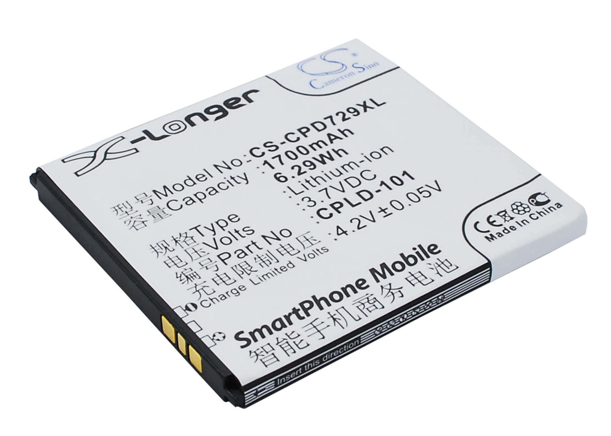 3.7V, Li-ion, 1700mAh, SmartPhone battery fits Coolpad, Cpld-101, 7290, 6.29Wh Mobile, SmartPhone Cameron Sino Technology Limited (Suspended)