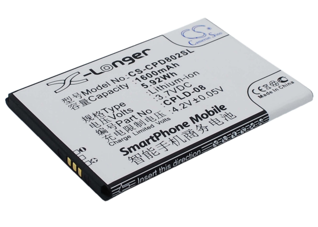 3.7V, Li-ion, 1600mAh, SmartPhone battery fits Coolpad, Cpld-08, 8020, 5.92Wh Mobile, SmartPhone Cameron Sino Technology Limited (Suspended)