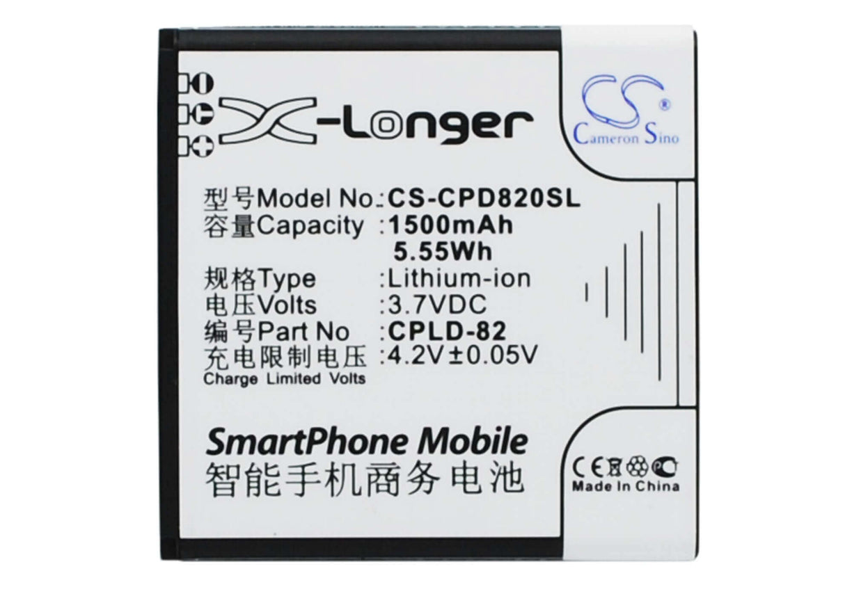 3.7V, Li-ion, 1500mAh, SmartPhone battery fits Coolpad, Cpld-82, 8026, 5.55Wh Mobile, SmartPhone Cameron Sino Technology Limited (Suspended)