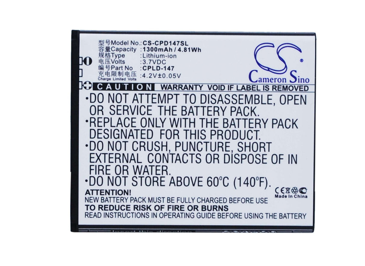 3.7V, Li-ion, 1300mAh, SmartPhone battery fits Coolpad, Cpld-147, 8029, 4.81Wh Mobile, SmartPhone Cameron Sino Technology Limited (Suspended)