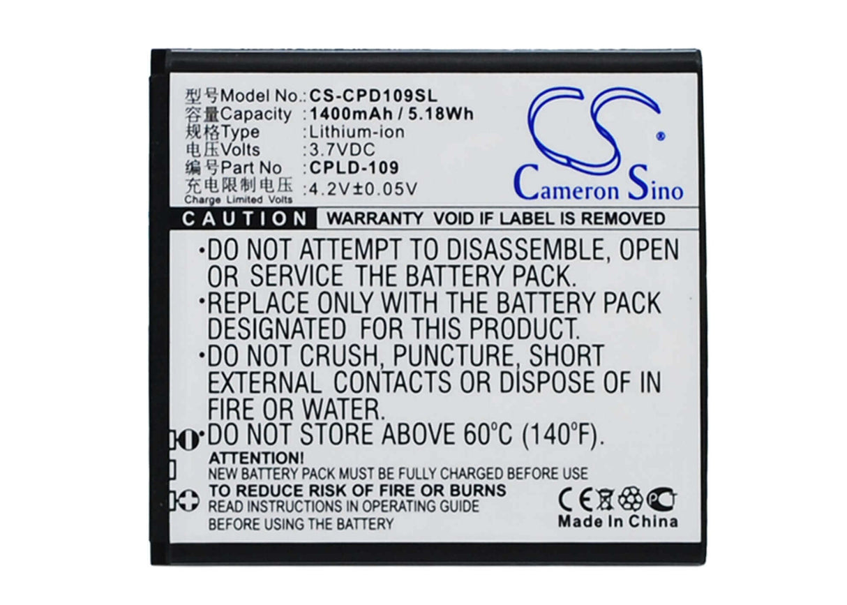 3.7V, Li-ion, 1400mAh, SmartPhone battery fits Coolpad, Cpld-109, 8070d, 5.18Wh Mobile, SmartPhone Cameron Sino Technology Limited (Smartphone)