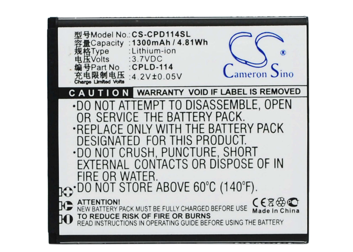 3.7V, Li-ion, 1300mAh, SmartPhone battery fits Coolpad, Cpld-114, 8079, 4.81Wh Mobile, SmartPhone Cameron Sino Technology Limited (Suspended)